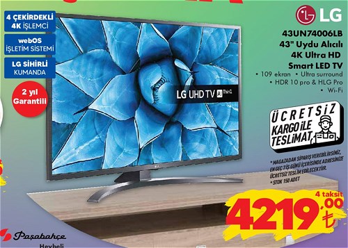 LG 43UN74006LB 43" Uydu Alıcılı 4K Ultra HD Smart Led Tv image