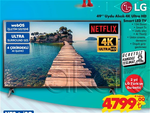 Şok LG 49" Uydu Alıcılı 4K Ultra HD Smart Led Tv