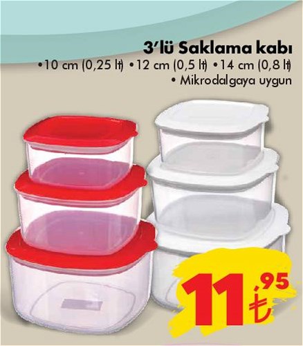 3'lü Saklama Kabı 10 cm + 12 cm + 14 cm image