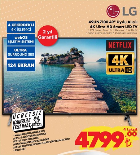 LG 49UN7100 49" Uydu Alıcılı 4K Ultra HD Smart Led Tv image