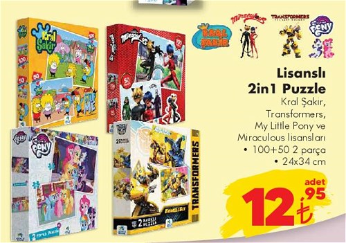 Kral Şakir/Transformers/My Little Pony/Miraculous Lisanslı 2in1 Puzzle image