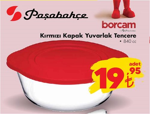 Paşabahçe Borcam Kırmızı Kapak Yuvarlak Tencere 840 cc image