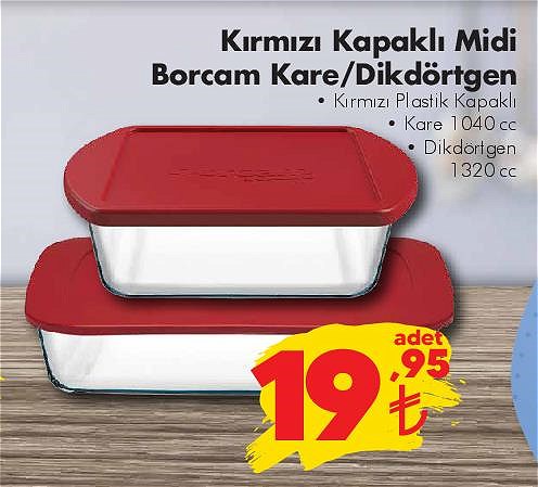 Paşabahçe Borcam Kırmızı Kapaklı Midi Kare 1040 cc/Dikdörtgen 1320 cc image