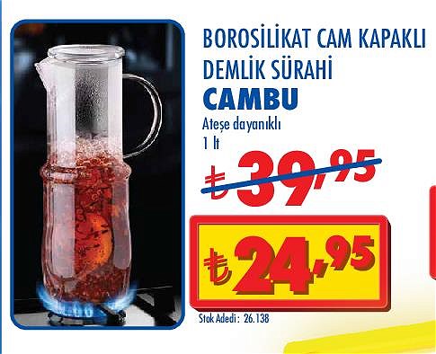 Cambu Borosilikat Cam Kapaklı Demlik Sürahi 1 lt image