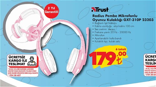 Trust Radius Pembe Mikrofonlu Oyuncu Kulaklığı GXT-310P 23203 image