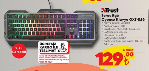 Trust Torac Rgb Oyuncu Klavye GXT-856 image