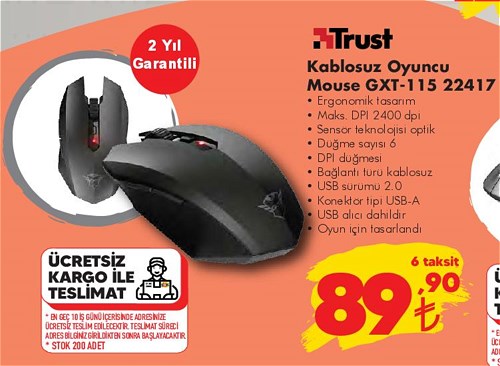 Trust Kablosuz Oyuncu Mouse GXT-115 22417 image
