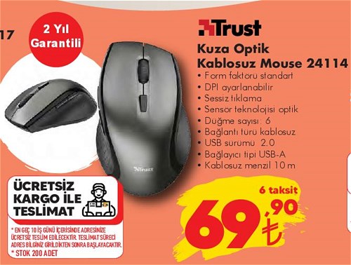 Şok Trust Kuza Optik Kablosuz Mouse 24114