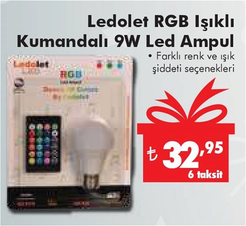 Ledolet RGB Işıklı Kumandalı 9 W Led Ampul image