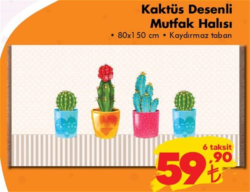 Kaktüs Desenli Mutfak Halısı 80x150 cm image
