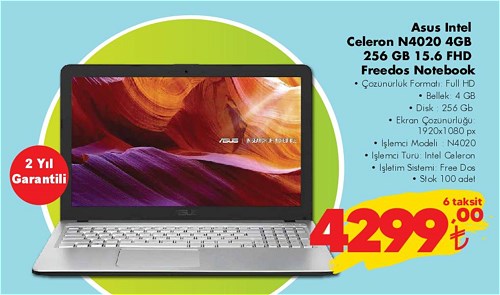 Asus Intel Celeron N4020 4GB 256 GB 15.6 FHD Freedos Notebook image