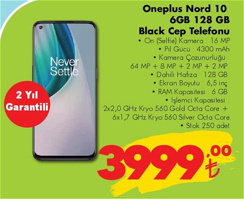Oneplus Nord 10 6GB 128 GB Black Cep Telefonu image