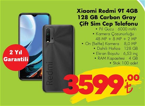 Xiaomi Redmi 9T 4GB 128 GB Carbon Gray Çift Sİm Telefonu image