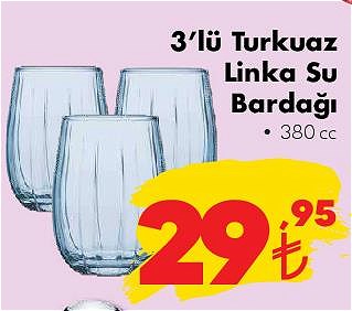 Paşabahçe 3'lü Turkuaz Linka Su Bardağı 380 cc image