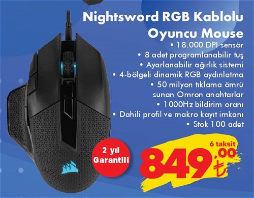 Corsair Nightsword RGB Kablolu Oyuncu Mouse image