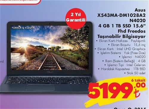 Asus A543MA-DM1028A2 N4020 4 GB 1 TB SSD 15.6 inç Fhd Freedos Taşınabilir Bilgis image