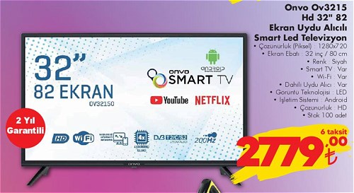 Onvo Ov3215 Hd 32 inç 82 Ekran Uydu Alıcılı Smart Led Televizyon image