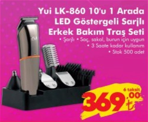 Yui LK-860 10'u 1 Arada Led Göstergeli Şarjlı Erkek Bakım Traş Seti image