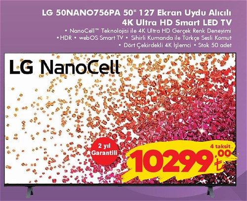 LG 50NANO756PA 50 inç 127 Ekran Uydu Alıcılı 4K Ultra HD Smart LED TV image