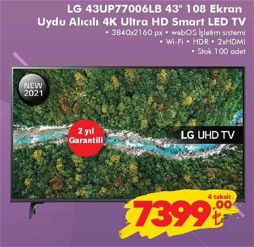 LG 43UP77006LB 43 inç 108 Ekran Uydu Alıcılı 4K Ultra HD Smart LED TV image