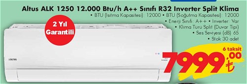 Altus ALK 1250 12000 Btu/h A++ Sınıfı Inverter Split Klima image