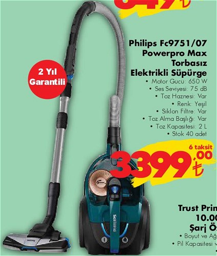 Philips FC9751/07 Powerpro Max Torbasız Elektrikli Süpürge 650 W image