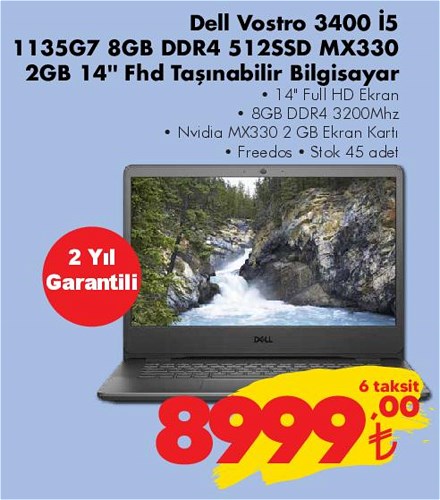 Dell Vostro 3400 i5 1135G7 8 GB DDR4 512 SSD MX330 2 GB 14 inç Fhd Taşınabilir B image