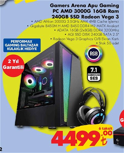 Gamers Arena Apu Gaming PC AMD 3000G 16 GB Ram 240 Gb Ssd Radeon Vega 3 image