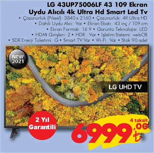 LG 43UP75006LF 43 109 Ekran Uydu Alıcılı 4K Ultra HD Smart Led Tv image