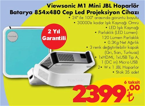 Viewsonic M1 Mini JBL Hoparlör Batarya 854x480 Cep Led Projeksiyon Cihazı image