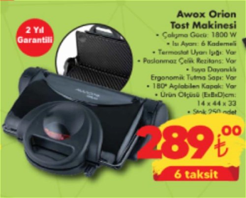 Awox Orion Tost Makinesi 1800 W image