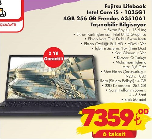 Fujitsu A3510A1 Lifebook Intel Core i5 1035G1 4 GB 256 GB Freedos Taşınabilir Bi image