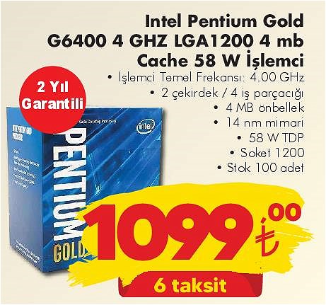 Intel Pentium Gold G6400 4 Ghz LGA1200 4 mb Cache 58 W İşlemci image