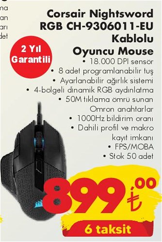 Corsair Nightsword RGB CH-9306011-EU Kablolu Oyuncu Mouse image