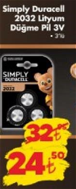 Duracell Simply 2032 Lityum Düğme Pil 3V 3'lü image