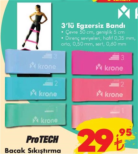 Krone 3'lü Egzersiz Bandı Çevre:50 cm genişlik 5 cm image