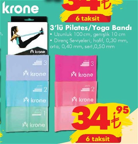 Krone 3'lü Pilates/Yoga Bandı Uzunluk 100 cm Genişlik 10 cm image