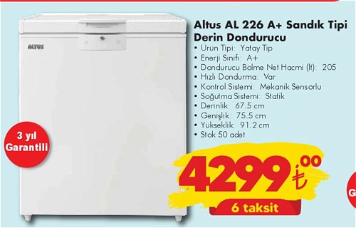 Altus AL 226 A+ Sandık Tipi Derin Dondurucu image