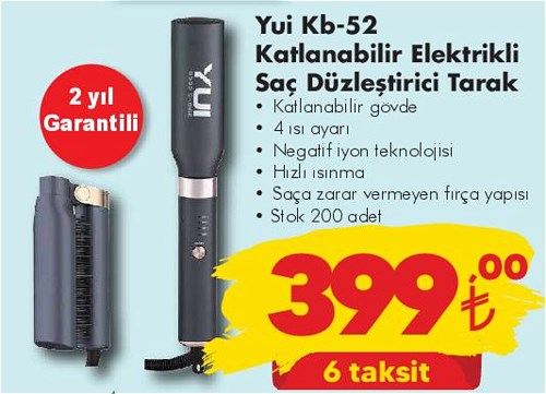 Yui KB-52 Katlanabilir Elektrikli Saç Düzleştirici Tarak image