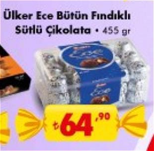 Ülker Ece Bütün Fındıklı Sütlü Çikolata 455 gr image