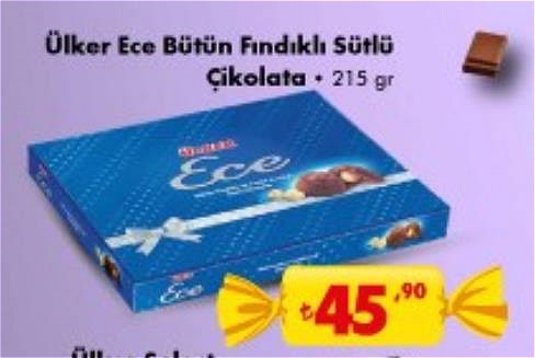 Ülker Ece Bütün Fındıklı Sütlü Çİkolata 215 gr image