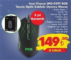 Şok Inca Chasca IMG-039T RGB Sessiz Optik Kablolu Oyuncu Mouse