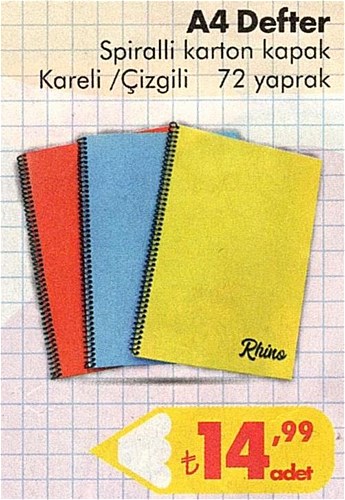 A4 Defter Spiralli Karton Kapak Kareli / Çizgili 72 Yaprak image