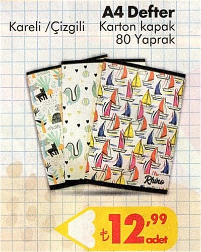 A4 Defter Kareli/Çizgili Karton Kapak 80 Yaprak image