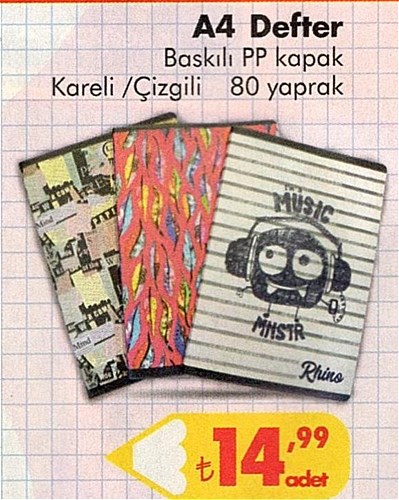 A4 Defter Baskılı PP Kapak Kareli / Çizgili 80 Yaprak image