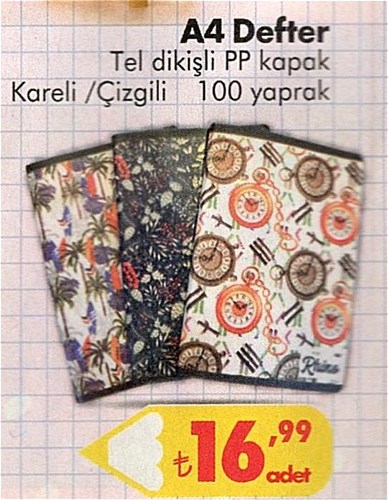 A4 Defter Tel Dikişli PP Kapak Kareli / Çizgili 100 Yaprak image