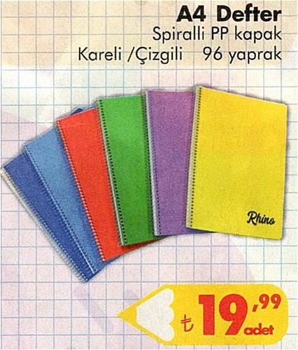 A4 Defter Spiralli PP Kapak Kareli / Çizgili 96 Yaprak image