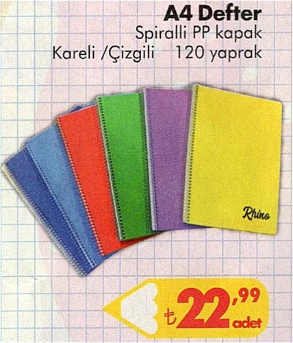 A4 Defter Spiralli PP Kapak Kareli / Çizgili 120 Yaprak image