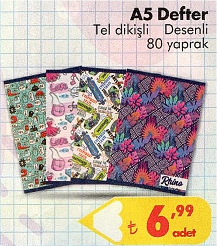 A5 Defter Tel Dikişli Desenli 80 Yaprak image