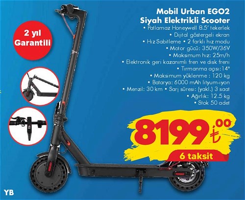 Mobil Urban EGO2 Siyah Elektrikli Scooter image